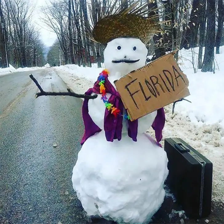 Snowman Tries to Trade Snow for Sand